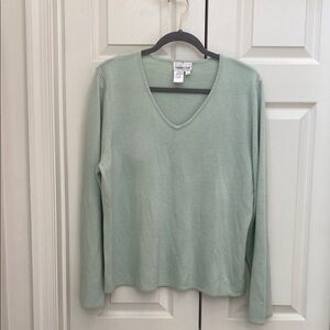 Croft & Barrow Relaxed Green Long Sleeve Ribbed Blouse